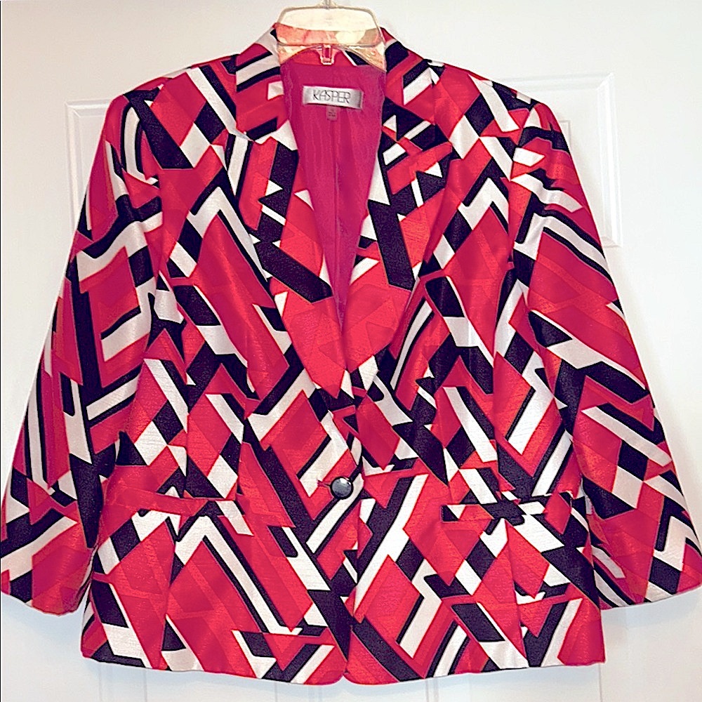 Kasper Women's Geometric Blazer Jacket 16 Pink Black Career Bold Tailored